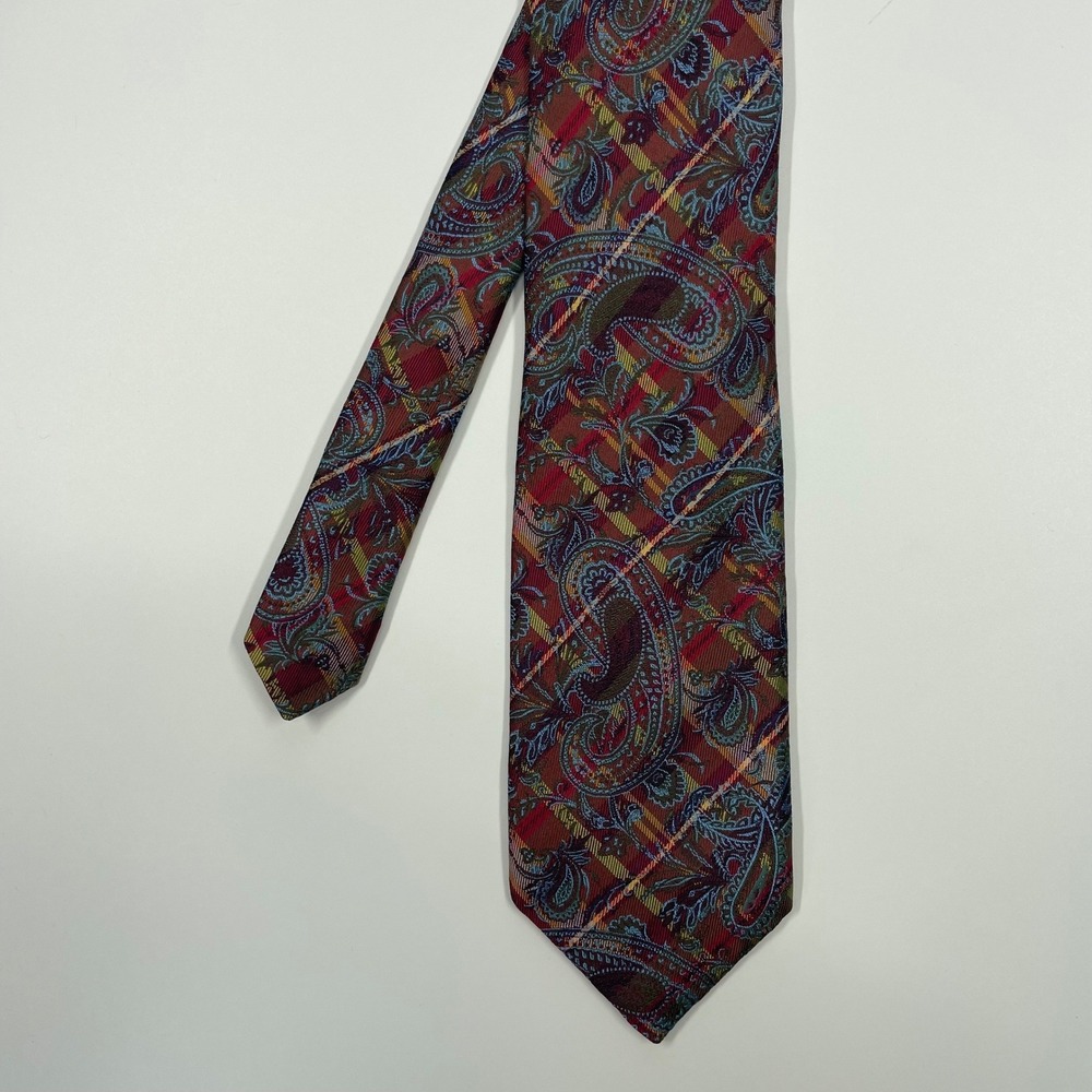 Robert Talbott Carmel Red Paisley Plaid Silk Hand Sewn Necktie Mens OS
